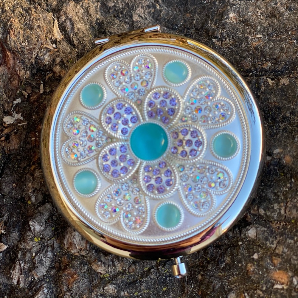 Silver bluePurple Compact Mirror folding portable makeup double-Side good gifts